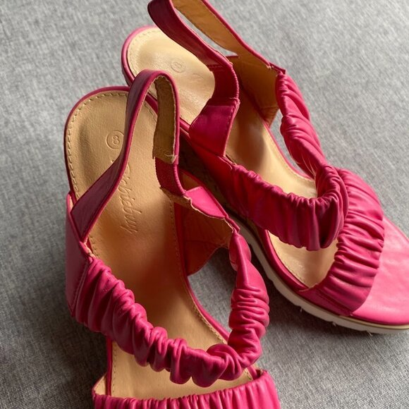 Open Toe Platform Wedge Sandals Elastic Ankle Strap Slip on Slingback Size 7.5 - Picture 4 of 5